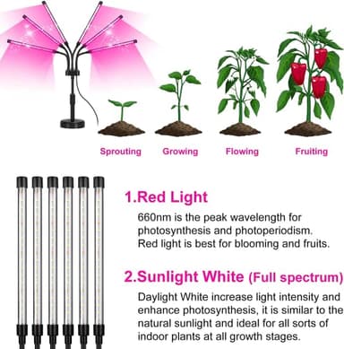 Grow Lights for Indoor Plants, Six Head Plant Light with Full Spectrum, LED Grow Lamps for Seed Starting with Adjustable Gooseneck, Suitable for Flowers Vegetables - Image 2
