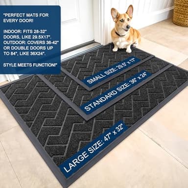 OLANLY Front Door Mat Indoor Outdoor Entrance, Waterproof All-Season, All-Weather Welcome Doormat, Sturdy Natural Rubber, Low Profile, Easy Clean Patio Porch Entryway Outside Floor Mat, 29.5x17, Black - Image 2