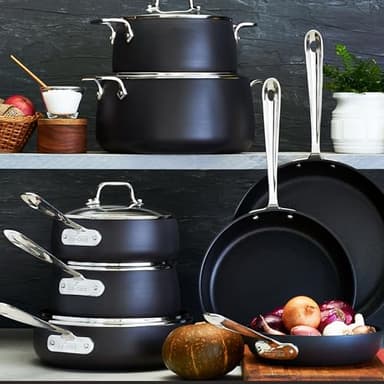 All-Clad HA1 Hard Anodized Nonstick Pots and Pans Set Non Stick Cookware Sets, Oven Broiler Safe 500F, Black - Image 2