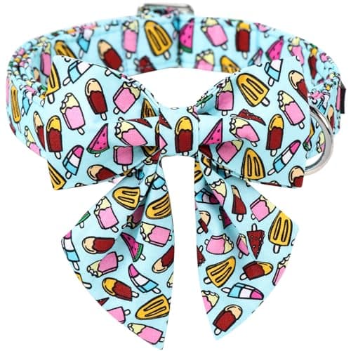 ARING PET Summer Dog Collar with Sailor Bowtie, Cute Ice Cream Pet Collars with Metal Buckle for Boy Girl Puppy Small Medium Large Dogs-M - Image 1