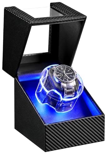 ANWBROAD Watch Winder for Automatic Watches, 4 Modes Automatic Single Watch Winder with Next Gen LED Crystal Design, Rotating Watch Case with Super Quiet Motor, Type-c Adapter or Battery Powered - Image 1