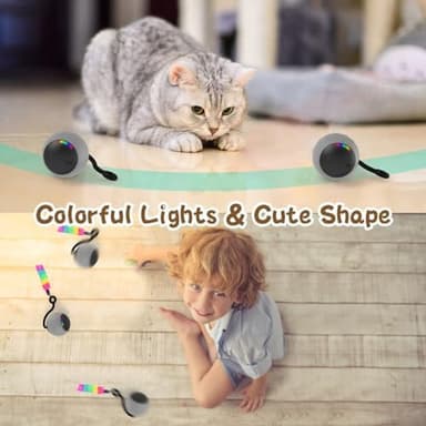 Interactive Cat Toys for Indoor Cats, DIY 5 in 1 Automatic Moving Cat Ball Toys/Puppies Toys with LED Rainbow Lights, Smart Sounds&Touch Control Cat Toys,USB Rechargeable (Grey - Image 7