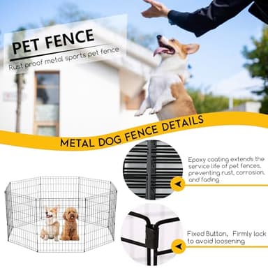 FDW 30 Inch Dog Pen 8 Panel Dog Playpen Indoor Outdoor Metal Puppy Pet Fence Portable Folding Animal Exercise Fence,Black - Image 2