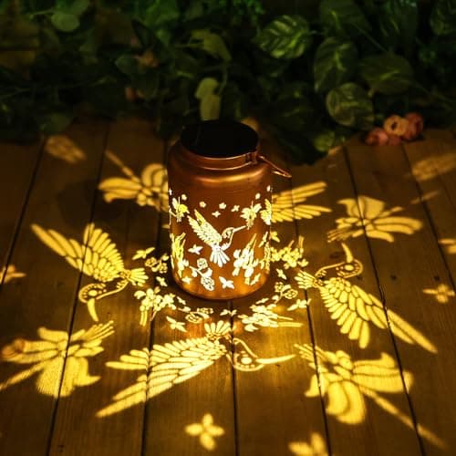 Hummingbird Solar Lanterns Outdoor Waterproof Hanging Solar Lights Metal Decorative LED Lanterns Outside Birthday Gifts for Women Men Mom Decor for Garden,Yard,Patio,Lawn - Image 1