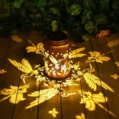 Hummingbird Solar Lanterns Outdoor Waterproof Hanging Solar Lights Metal Decorative LED Lanterns Outside Birthday Gifts for Women Men Mom Decor for Garden,Yard,Patio,Lawn - Image 1