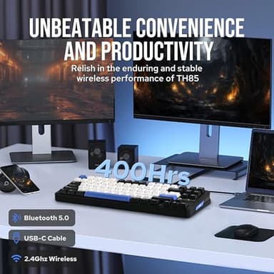 EPOMAKER TH85 QMK/VIA Wireless Gaming Keyboard, BT5.0/2.4GHz/USB-C, Hot Swappable Pre-lubed Custom Creamy Jade Linear Switches, Gasket Creamy Keyboard for PC/Mac/Office/Gaming (Black&White&Blue) - Image 5