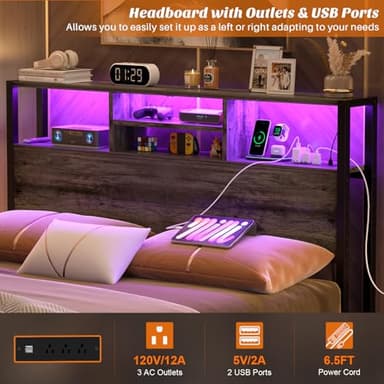 Aheaplus Headboard for Full Size Bed with Storage, Headboards with Outlets, USB Ports and LED Light, Full Size Head Board Only, Height Adjustable, Reversible, Sturdy and Stable Headboard, Black Oak - Image 3