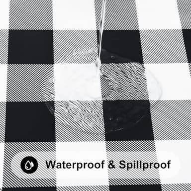 Smiry Rectangle Picnic Table Cloth, Elastic Waterproof Fitted Vinyl Tablecloths, Flannel Backed Buffalo Plaid Table Covers for Dining, Camping, Outdoor (Black and White, 30" x 72") - Image 3