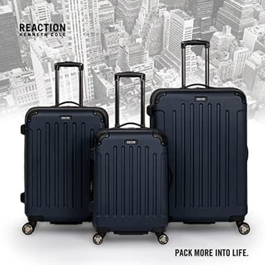 Kenneth Cole REACTION Renegade Luggage Expandable 8-Wheel Spinner Lightweight Hardside Suitcase, Navy Blue, 28-Inch Checked - Image 6
