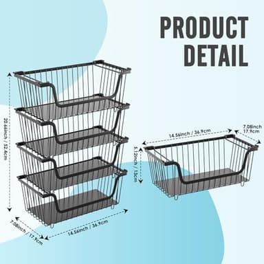 4 Pcs Stackable Wire Baskets for Pantry Organizers and Storage,Vegetable Fruit Basket for Countertop,Kitchen Storage Metal Baskets,Produce Potato Onion Storage Bin,Black - Image 3