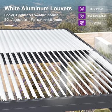PURPLE LEAF Louvered Pergola 14' x 24' Outdoor Aluminum Pergola with Hidden Drainage System and Adjustable Roof Patio Hardtop Oversized Pergolas with String Lights for Estate Patio Pool Cabana - Image 2