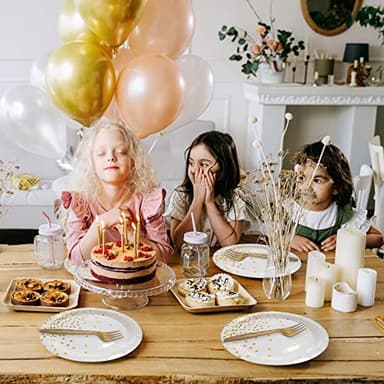 WXLDGHQ White and Gold Paper Plates Napkins Party Supplies,Disposable Gold Dot Paper Dessert Plates,105 PCS Birthday Plates and Napkins Party Supplies for Wedding(Serves 35 Guests 7") - Image 4