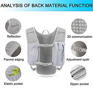 INOXTO Running Hydration Vest Backpack,Lightweight Insulated Pack with 1.5L Water Bladder Bag Daypack for Hiking Trail Running Cycling Race Marathon for Women Men (Light Gray) - Image 3