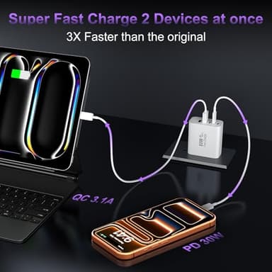 USB C Fast Wall Charger Block, 2Pack 60W USBC Charging Cubes, 5-Port PD+QC Power Adapter Multiport Brick Type C Box Plug for iPhone 17/16/15/14/13/12/11/Pro Max/Plus/Air, iPad mini/Pro,Galaxy S25/S24 - Image 4