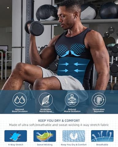 KOCLES Compression Shirt Men Slimming Undershirt Body Shaper Vest, Gym Workout Gynecomastia Compression Tank Top, Abs Abdomen Shapewear Tummy Control (X-Large, Black) - Image 5