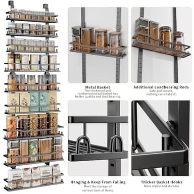 Over The Door Pantry Organizer, 9-Tier Over The Door Organizer with Adjustable Baskets, Metal Hanging Spice Rack for Pantry Organizers and Storage, Suitable for Kitchen Laundry Room & Bathroom, Black - Image 5