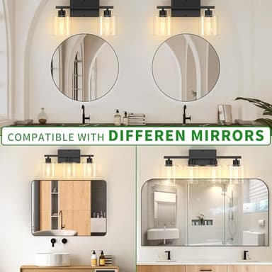 Phaosio Bathroom Vanity Light Fixtures 3-Black Wall Sconce, Brushed Nickel Mirror Light with Clear Glass Shade, Easy Install Bedroom Hallway Lighting, E26 Base - Image 9