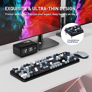 Keyboard and Mouse Wireless,Cute Retro Wireless Keyboard Mouse Combo with Round Key,2.4Ghz Dropout-Free Connection,Typewriter Keyboard Mouse Set for PC Laptop Desktop Computer-Grey Colorful - Image 4