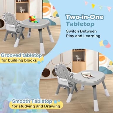 Xilingol 15-in-1 Convertible High Chair, 2-in-1 Baby Highchair & Activity Center W/Toys, Booster Seat | Building Block Table | Toddler Chair W/Removable Tray & 5-Point Harness & 2-Layer Cushion(Grey) - Image 5