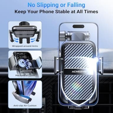 ACMEZING 3-in-1 Car Phone Holder [122+LBS Strongest Suction & Stable Clamp Arm] 360° Adjustable Mount, Cell Phone Holders for Your All Car Models for Dashboard Vent, All Smartphones, Black - Image 4