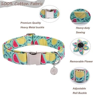 DOGWONG Flower Dog Collar for Female or Male Dogs, Summer Green Pet Collar Adjustable Dog Collars with Flower for Medium Dogs - Image 3