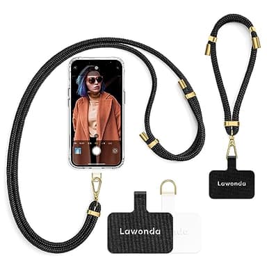 Lawonda 2 Pads Phone Lanyard Adjustable Crossbody Cell Phone Neck Strap Universal Mobile Phone Wrist Lanyard + 2pcs Cellphone Patch Tether Tab for Travel Essentials Black - Image 1