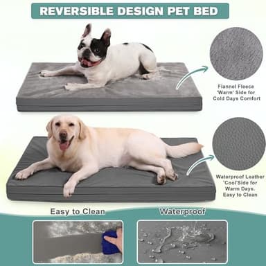 Waterproof XL Dog Beds Large Sized Dog, Outdoor Orthopedic Washable Crate Pad 42 inch, Extra Large Foam Pet Bed with Durable Removable Cover Reversible, XLarge Anti-Slip Kennel Pads, 41"x27", Gray - Image 2