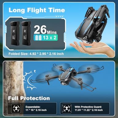 Drone with Camera, 1080P HD FPV Foldable Drone for Kids Adults beginners, Remote Control Quadcopter with Stable Hover, Gestures Selfie, Waypoint Fly, 3D Flips, One Key Start, 2 Batteries - Image 6
