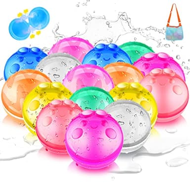 12 PCS Reusable Water Balloons for Kids Adults Outdoor Activities, Soft Silicone Water Splash Ball with Mesh Bag, Magnetic Water Ball for Kids Pool Beach Bath Toys Summer Fun Party Supplies - Image 1