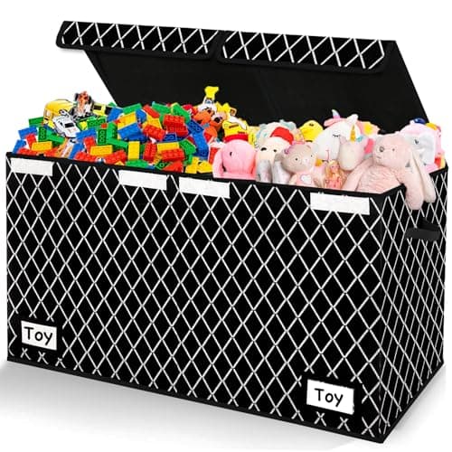 Meerainy Large Toy Storage Box with Lid,Sturdy Toys Storage Chest Bin Organizer for Kids,Boys,Girls,Stuffed Animal Storage for Living Room Area 25"x13" x16" - Image 1
