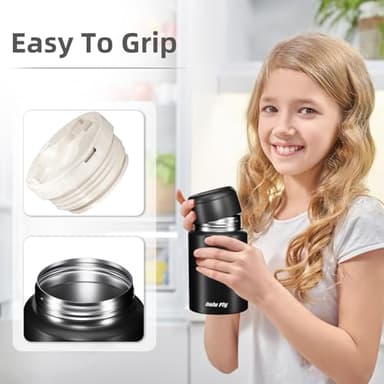 Bolu Fly 18oz Insulated Food Container with Spoon & Insulated Bag, Soup Thermo for hot Food- 10-Hour Heat Retention, Leak-Proof Stainless Steel Lunch Thermo for Adults, Office, Travel(Black) - Image 3