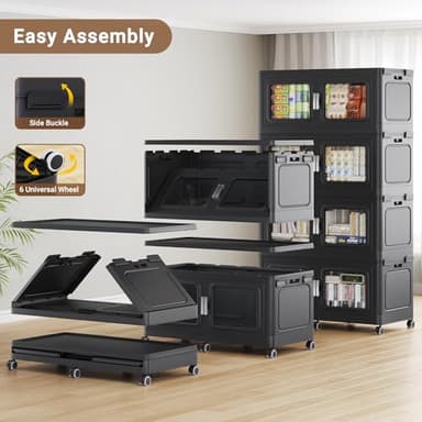 BROVIEW 165Gal Extra Large Storage Bins with Lids, 660Qt Plastic Stackable Storage Bins with Wheels, Collapsible Closet Organizer and Storage Drawers, Storage Cabinets for Home, Office, 3 Pack, Black - Image 4
