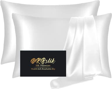 Silk Pillow Cases 2 Pack, Mulberry Silk Pillowcases Standard Set of 2, Health, Smooth, Anti Acne, Beauty Sleep, Both Sides Natural Silk Satin Pillow Cases for Women 2 Pack with Zipper for Gift,White - Image 2
