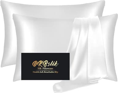 Silk Pillow Cases 2 Pack, Mulberry Silk Pillowcases Standard Set of 2, Health, Smooth, Anti Acne, Beauty Sleep, Both Sides Natural Silk Satin Pillow Cases for Women 2 Pack with Zipper for Gift,White - Image 1
