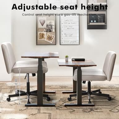 LEMBERI Criss Corss Chair with Wheels, Armless Wide Cross Legged Office Desk Chairs, Fabric Rocking Swivel Computer Task Vanity Makeup Chair for Home Office - Image 6