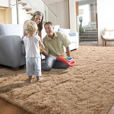 YJ.GWL Area Rugs for Living Room Bedroom, 8x10 Machine Washable Large Beige Carpet, Soft Fluffy Shaggy Thick Big Shag Indoor Floor Rug for Kids Boy and Girls Room Dorm Home Decor Aesthetic - Image 3