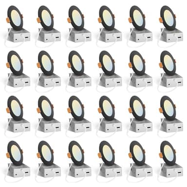 Amico 24 Pack 4 Inch Black 5CCT Ultra-Thin LED Recessed Ceiling Light with J-Box, 2700K/3000K/3500K/4000K/5000K Selectable, 10W Eqv 70W, Dimmable Canless Downlight, 800LM High Brightness, ETL, FCC - Image 1