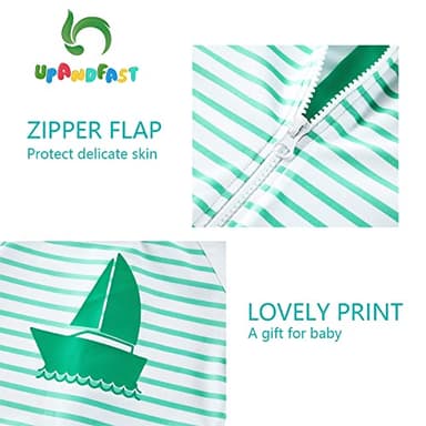 upandfast Baby/Toddler Swimsuit UPF 50+ Sun Protection One Piece Zipper Bathing Suit with Sun Hat Infant Beach Swimwear (Green Boat, 9-12 Months) - Image 4