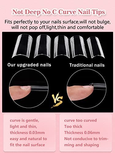 Quaferen Clear Square Nail Tips, 504PCS 3XL Long No C Curve Nail Tips, Half Cover Flat Tapered Square Straight Gel Acrylic False Nails Tips for DIY Salon Home - Image 3