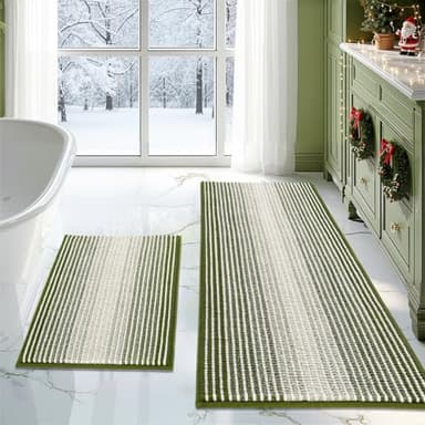 BSICPRO Bathroom Rugs and Mats Sets, 2 Piece Thick Absorbent Chenille Bath Mat Rug Set Non Slip, Soft Shaggy Bath Room Floor Mats for Bathroom, Machine Washable (Sage, 20" x 47" Plus 16" x 24") - Image 1