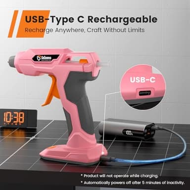 GoGonova Glue Gun Zuel, 20s Fast Preheating Anti-drip Cordless Glue Gun, 2Ah USB-C Rechargeable Hot Glue Gun Kit with 25 Pcs Mini Glue Sticks, Smart Power-Off (Pink-25) - Image 4