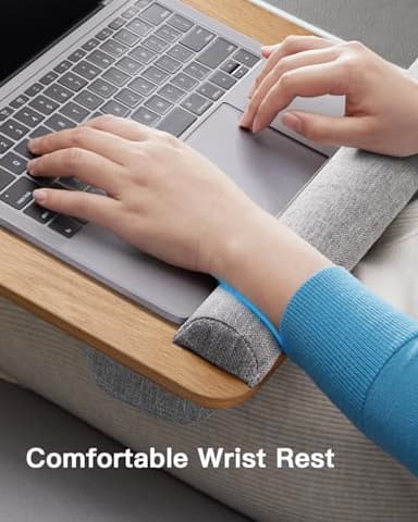 HUANUO Lap Desk - Fits up to 17 inches Laptop Desk, Built in Mouse Pad & Wrist Pad for Notebook, Laptop, Tablet, Lap Stand with Tablet, Pen & Phone Holder (Wood Grain) - Image 5