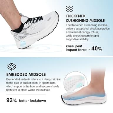 JACKSHIBO Wide Toe Box Shoes for Men Arch Support Shoes Wide Width Sneakers for Running Walking Athletic Tennis Orthopedic Plantar Fasciitis Workout with Thick Cushioned Zero Drop Sole White - Image 6