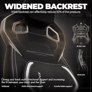 Dowinx Fabric Gaming Chair with Footrest, Big and Tall Ergonomic Gamer Chair with Lumbar Support, Wide Back Computer Chair for Heavy People, Black - Image 5