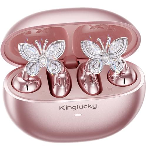 Kinglucky ClipFree Open-Ear Headphones with Butterfly Earrings, Ultra-Comfort & Snug Fit Clip On Earbuds, 50H Playtime Bluetooth 5.4 Wireless Headphones for Women Gifts, Sports & Workouts (Rose Gold)