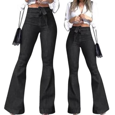 KDF High Waisted Flare Jeans for Women Bell Bottom Jeans with Belt for Women Stretch Wide Leg Jeans - Image 6