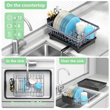 LEMIKKLE Sink Dish Drying Rack - Expandable Small Dish Rack Over Sinks with Drying Tray, Dish Drainer for Kitchen Counter with Cutlery Holder, Drying Rack Fit for 14’’-19’’ Kitchen Sink - Image 3
