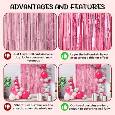 Voircoloria 2 Pack Pink Tinsel Foil Fringe Curtains, Pink Party Decorations, Metallic Tinsel Party Streamers Backdrop for Birthday Baby Shower Graduation Wedding Bachelorette Party Decorations - Image 5