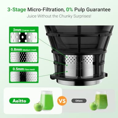 Aeitto Max5 Cold Press Juicer, Juicer Machines with 5.3“ Extra Large Feed Chute Fit Whole Fruits & Vegetables, High Juice Yield,Juice Maker, Self Feeding, Easy to Clean,Premium Black - Image 7