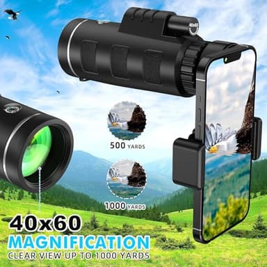 40x60 Monocular Telescope with Smartphone Adapter, High Powered BAK4 Prism FMC Monocular for Adults, Compact Low Light Vision Telescope for Wildlife, Hunting, Camping, Travel & Outdoor Adventures - Image 4